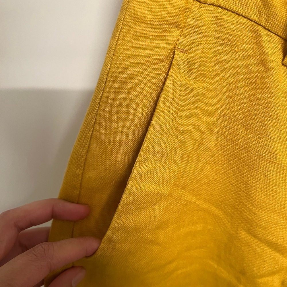 Zara Linen High-Waisted Women's Mustard Pants - Picture 3 of 8